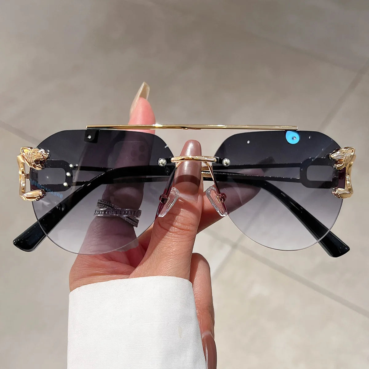 Women's Vintage Rimless Sunglasses, Luxury Sun Glasses, Women's Fashion Eyewear, Breathable Shades, 2023