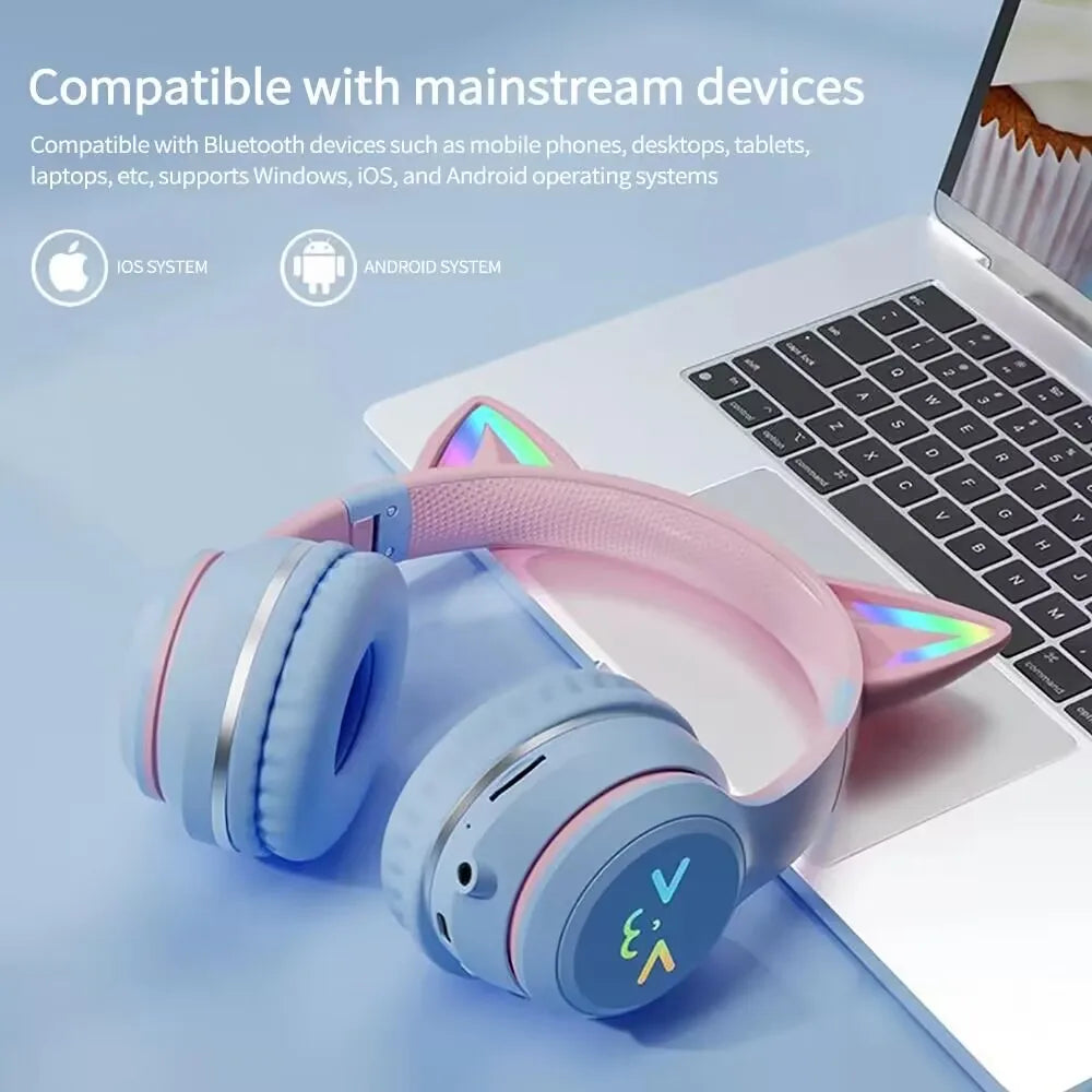 GRB Glow Gaming Mediator Set, Gamer Stereo Bass, Cat Ear, Wireless Earpods, Bluetooth Earbuds, TYPE-C Cable, Bluetooth Headset, Hands-free
