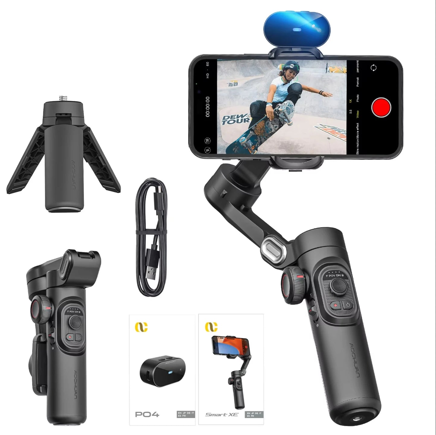 Estabilizador de cardán de mano de 3 ejes AOCHUAN SmartXE para smartphone, para iPhone, Android, con seguimiento facial por IA, para TikTok y Vlog