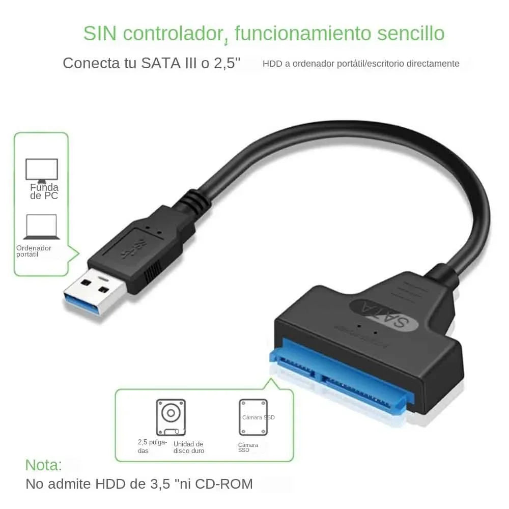 Câble SATA vers USB 3.0/2.0 jusqu'à 6 Gbps pour disque dur SSD externe 2.5 pouces, adaptateur SATA 3 22 broches, cordon USB 3.0 vers Sata III