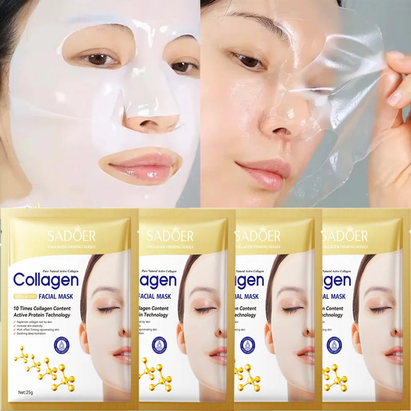 Collagen Anti-Wrinkle Facial Mask, 10 Pieces, Anti-Aging, Fades Fine Lines, Firms Skin, Moisturizing, Brightening, Skincare, Korean Cosmetics
