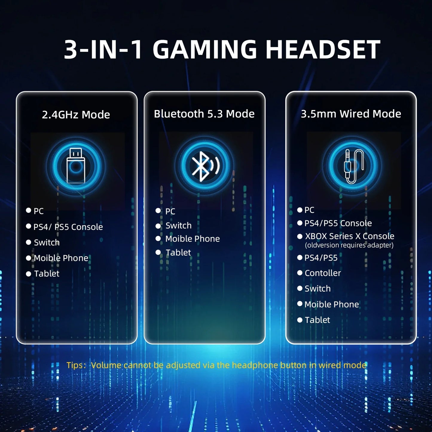 Casque gaming sans fil 2.4G/BT/filaire ultra-léger — pilotes 40mm, faible latence, PC et consoles