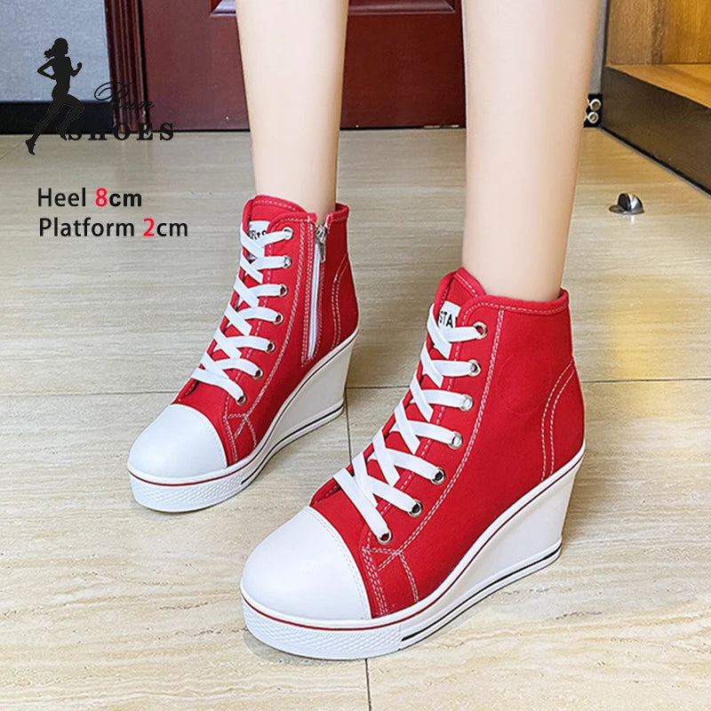 Women's Canvas Sneakers Spring Autumn Lace-up Platform Shoes Women's High Platform Casual Shoes Zapatillas Mujer Chaussure Femme