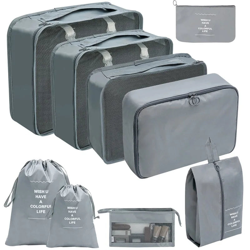 7/8/9/10 pièces ensemble organisateur de voyage sacs de rangement valise emballage Cubes ensemble étuis Portable bagages vêtements chaussure bien rangé pochette pliante