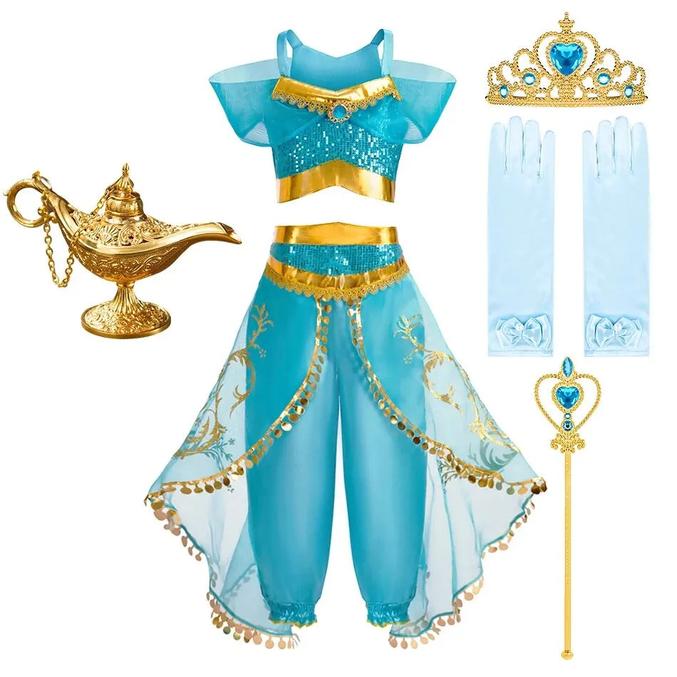 Robe de princesse arabe pour enfants — costume Halloween, carnaval, Cosplay, tenue paillettes