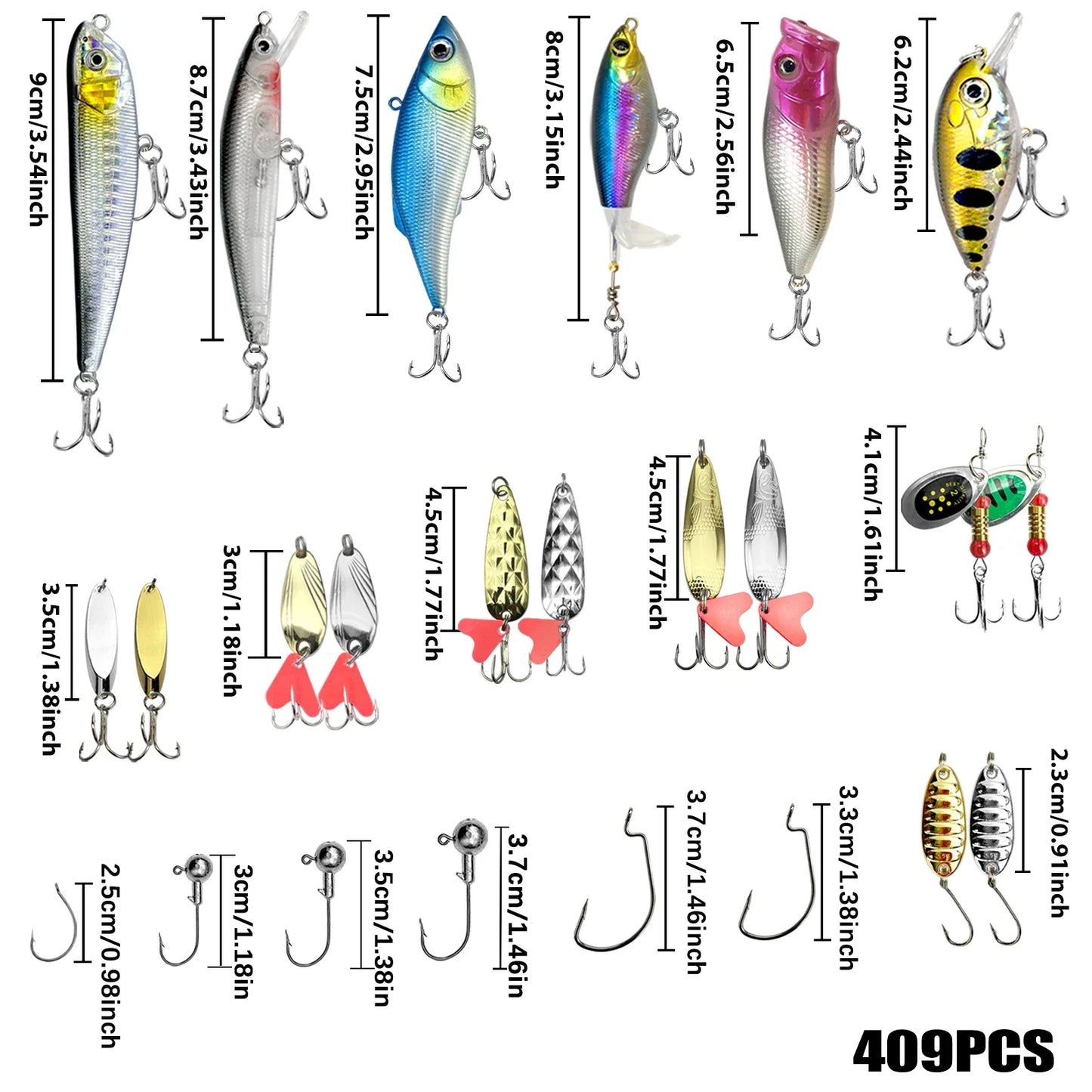 Kit de leurres de pêche pour truite, brochet, basse, multi-leurre, ensemble de matériel superposé, équipement professionnel, 83/133/193/239/409 pièces