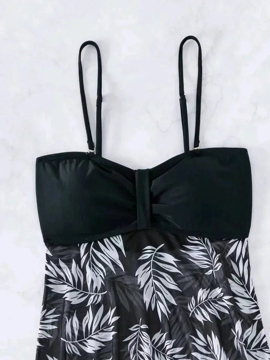 Maillot de Bain Fendu Femme 2024 — Robe Courte Sexy, Taille Haute, Maille Imprimée, Plage