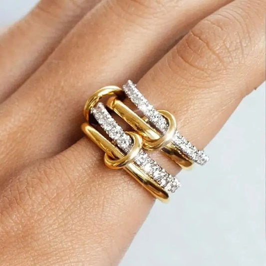 Une Niche bague de bijoux en cuivre bicolore à quatre anneaux, hypoallergénique, Style Ins, artefact empilable, adapté aux bijoux pour jeunes femmes