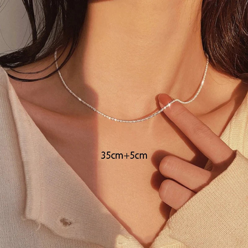 Simple Sparkling Necklace for Women, Silver Color, Clavicle Chain, Choker, Korean, Wedding Party Gift Jewelry