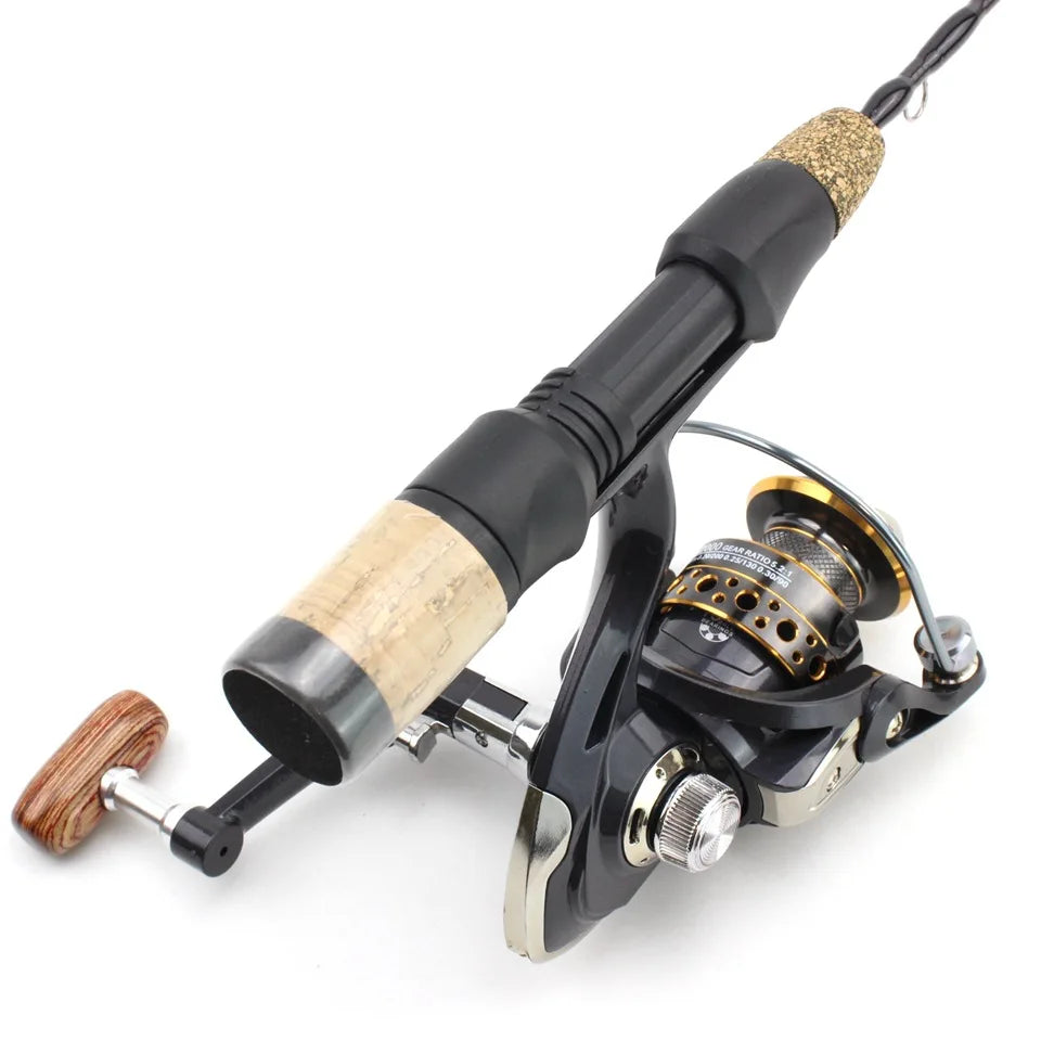 Canne à Pêche sur Glace Télescopique 60cm avec Moulinet — Carbone Hiver