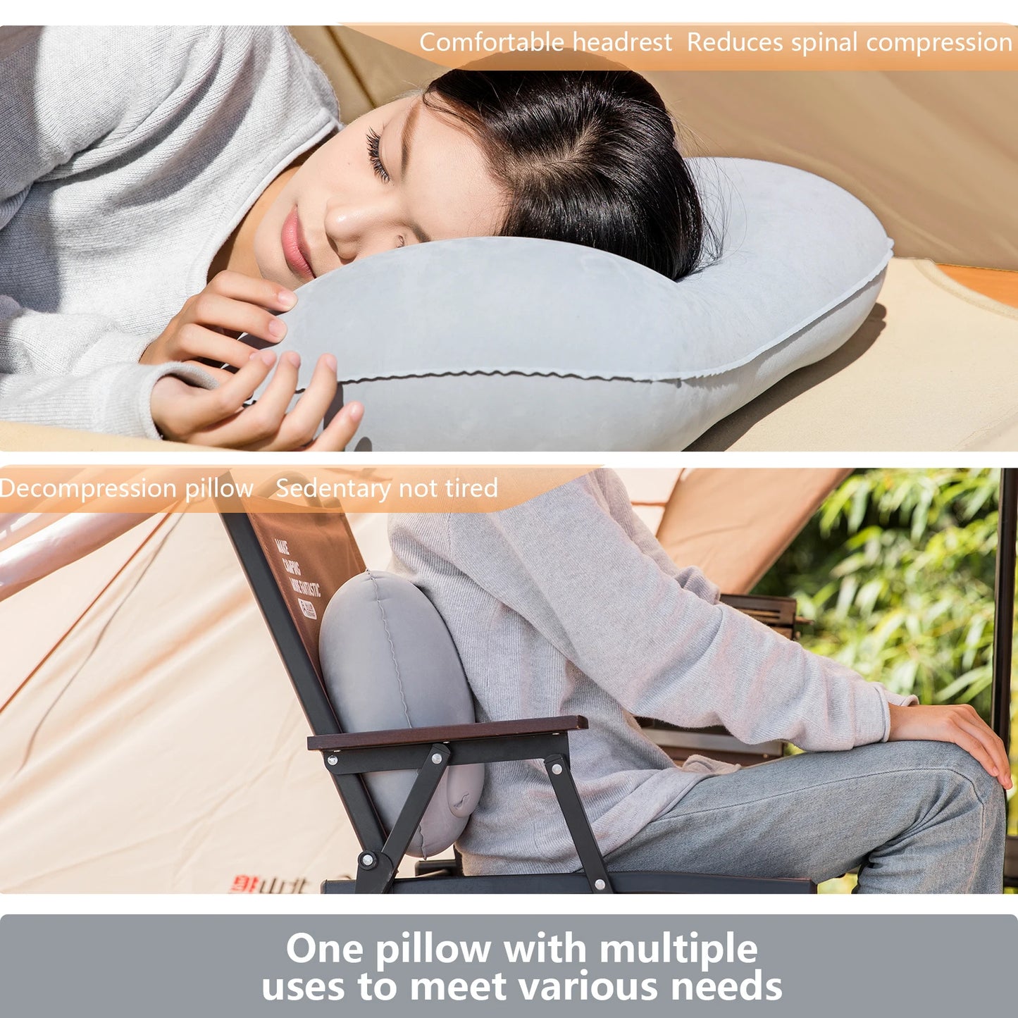 BISINNA - Portable Ultralight Inflatable Pillow for Camping, Travel, Hiking, Air Sleeping, Neck and Lumbar Support