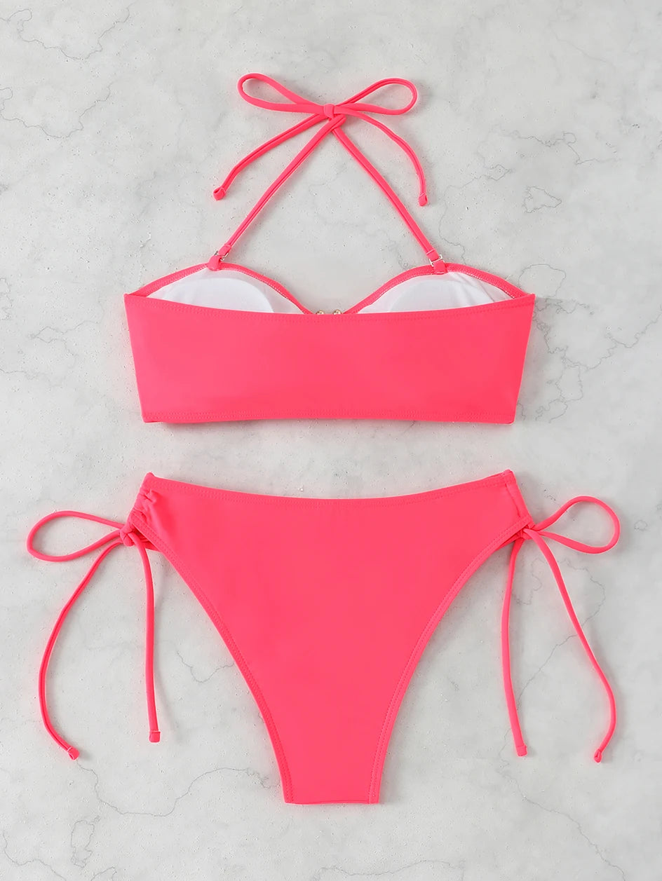 Maillot de bain bikini taille haute pour femme 2026, maillots de bain noués, maillots de bain femme, bandeau push-up, ensembles de bikinis, vêtements de plage brésiliens