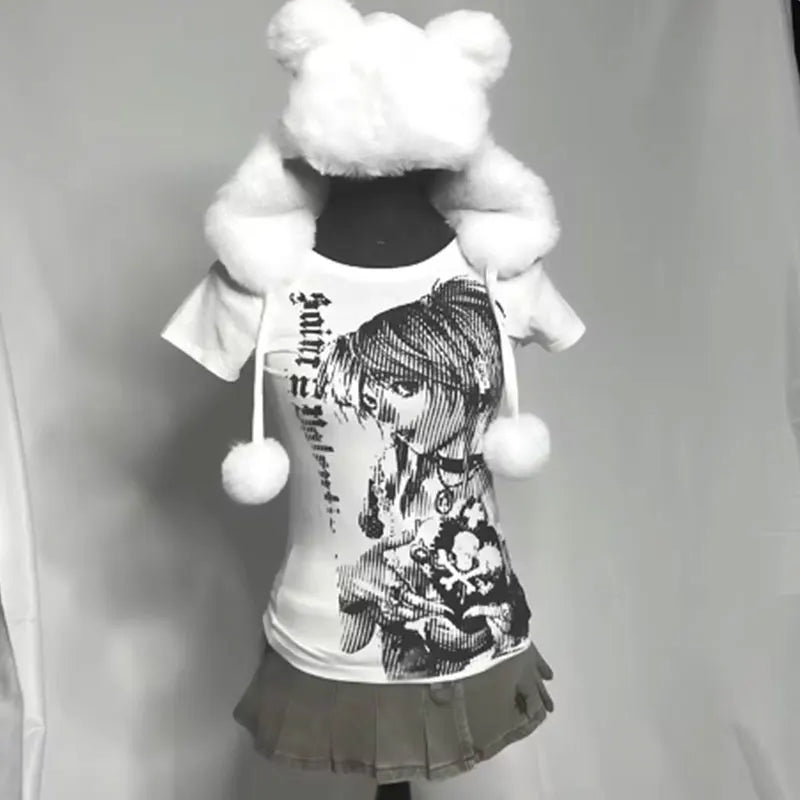 T-Shirt Court Y2K Anime Harajuku Femme — Vintage 90s Emo Streetwear