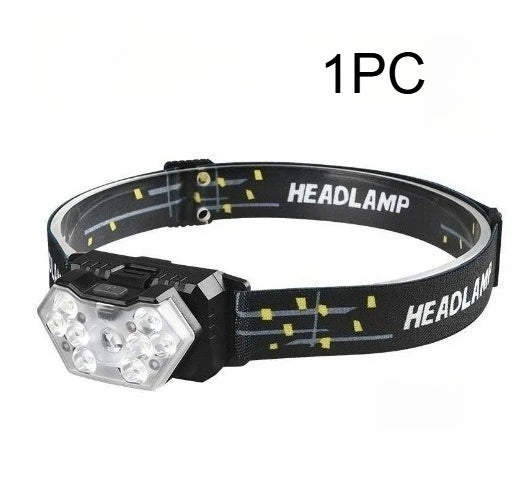 Lampe frontale à 9 LED haute luminosité, lampe frontale à détecteur de mouvement, lampe frontale portable pour la pêche et le camping en extérieur, lampe de travail