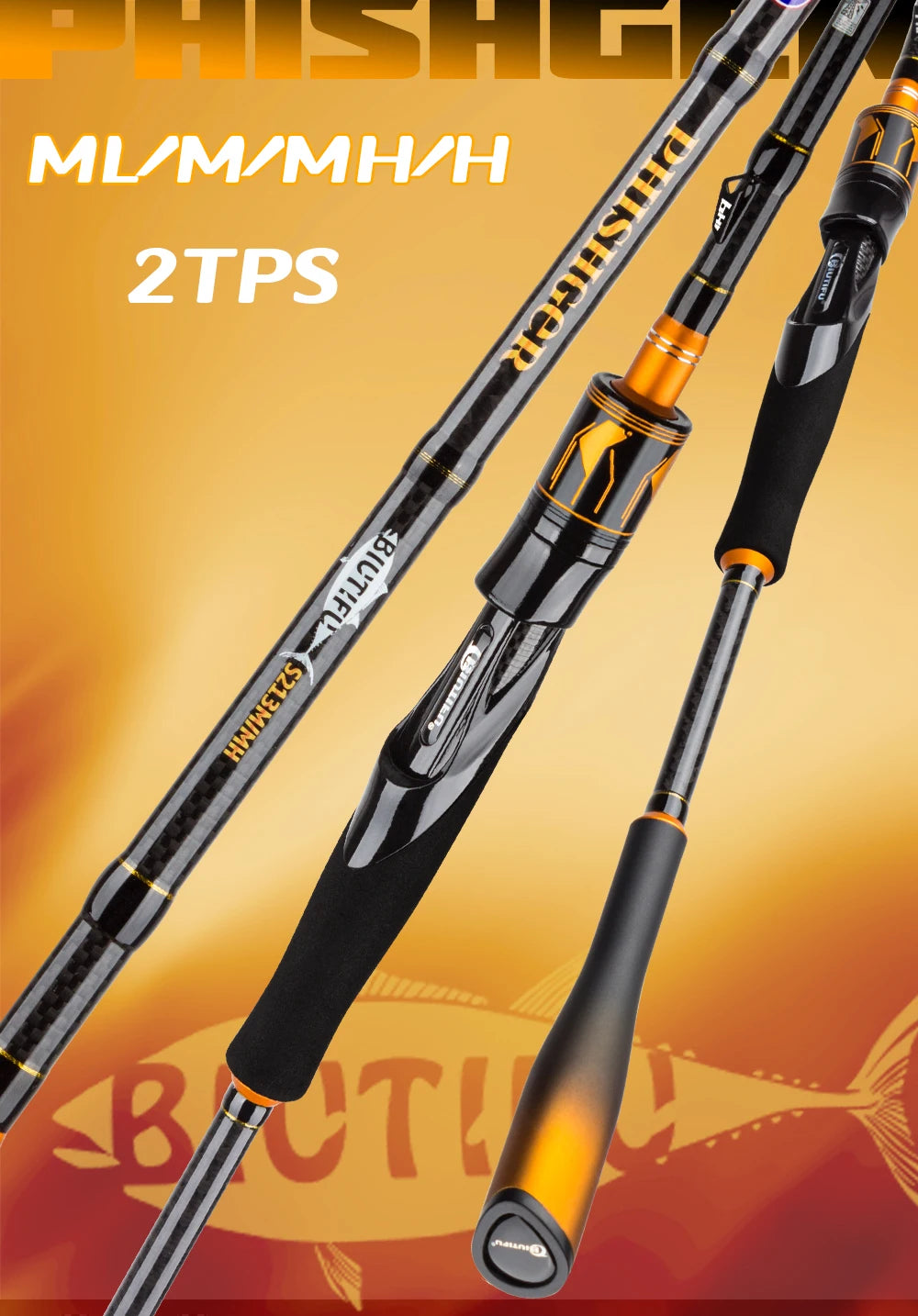 BIUTIFU 2 pointes Fuji Guide filature coulée canne à pêche 1.8-2.7m 2 Sections T1000 carbone Baitcasting pôle pour bar brochet 7-80g leurre