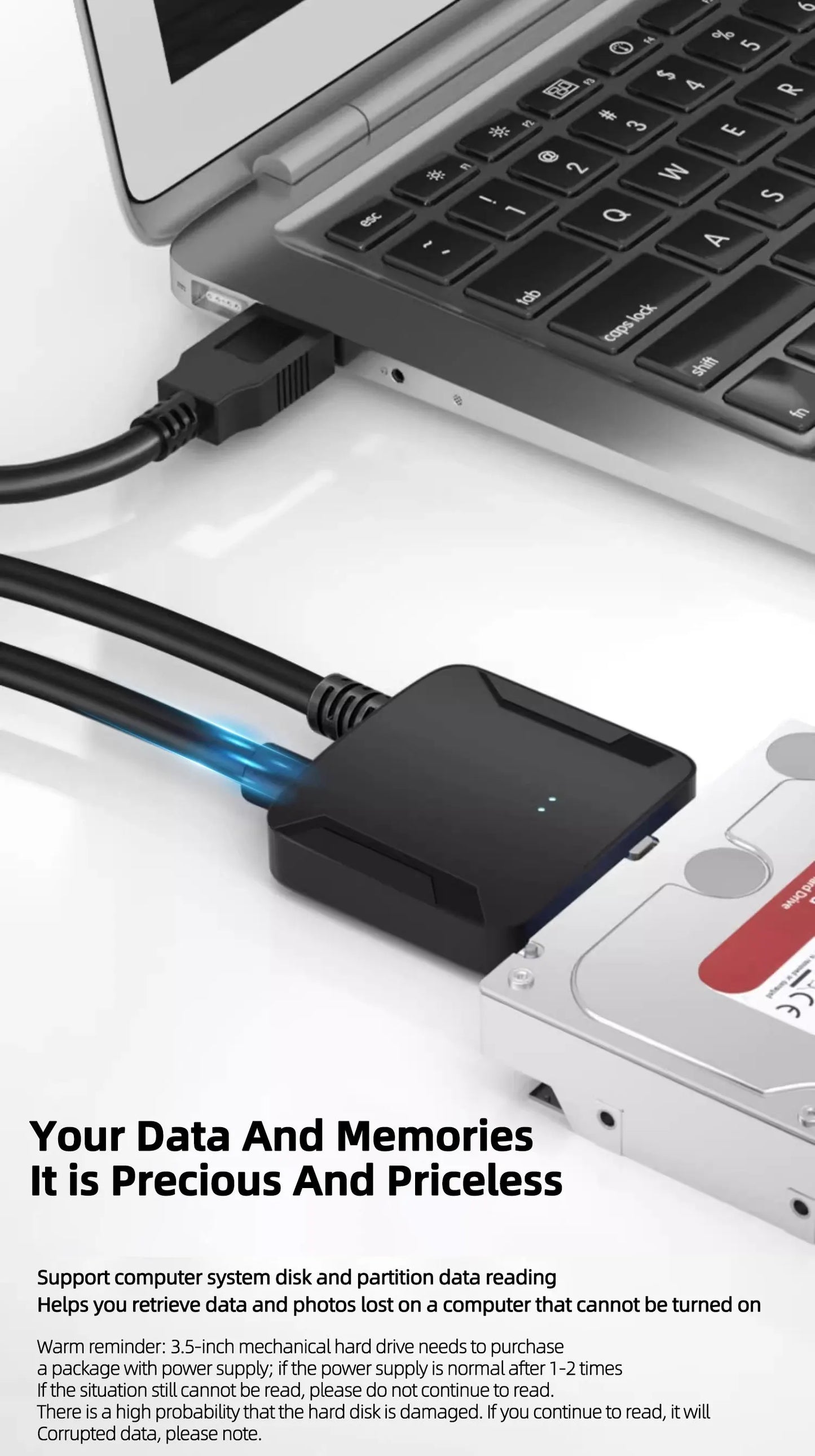 Câble Coolcirc SATA vers USB 3.0 jusqu'à 6 Gbps pour disque dur SSD externe 2.5 pouces adaptateur SATA cordon USB 3.0 vers SATA III