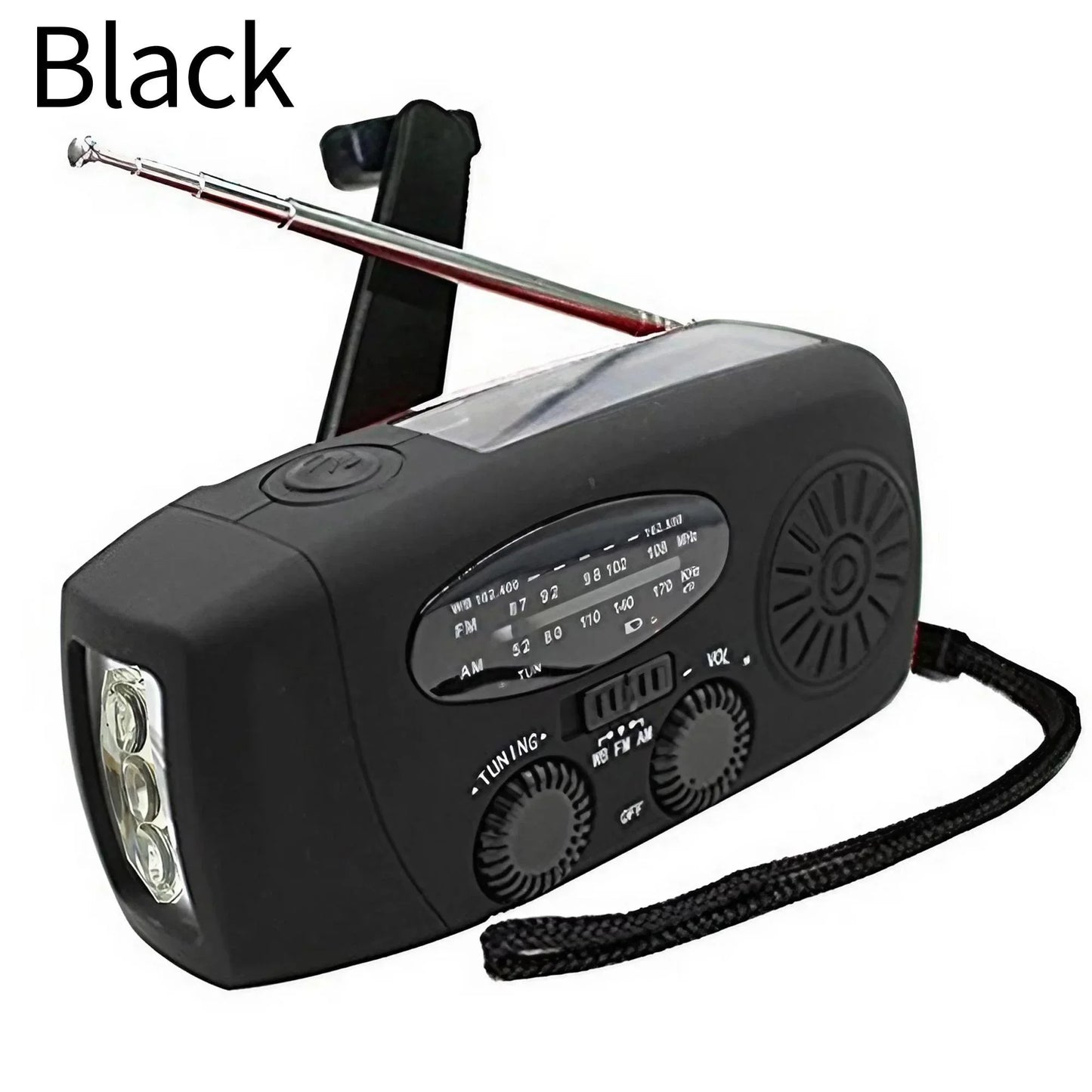 Radio météo d'urgence multifonctionnelle, FM AM WB, manivelle, charge USB solaire, batterie externe 2000mAh, lampe torche LED