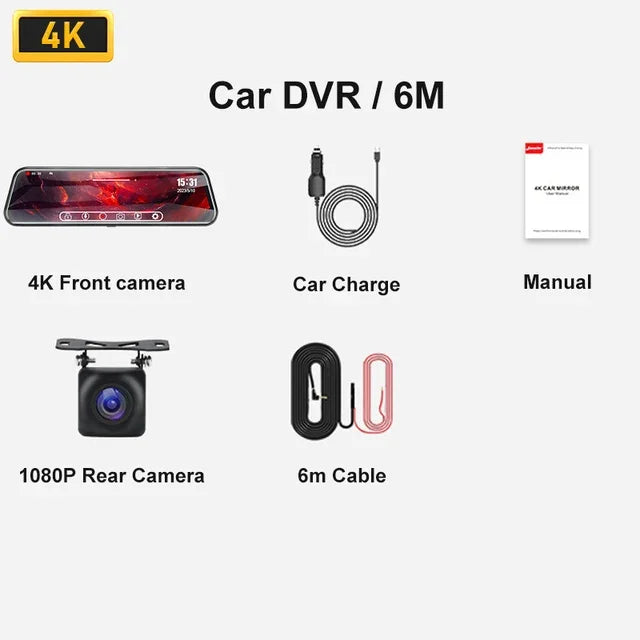 Dashcam voiture 10 pouces 4K Super Vision nocturne — écran tactile, double objectif, enregistreur de tableau de bord