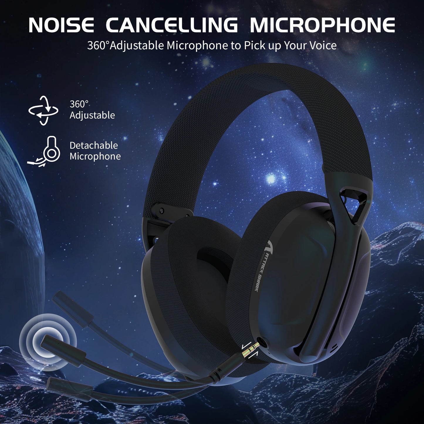 ATTACK SHARK L80 – Casque gaming ultra-léger 180g, Bluetooth/2.4G/filaire, son stéréo 5.1 canaux