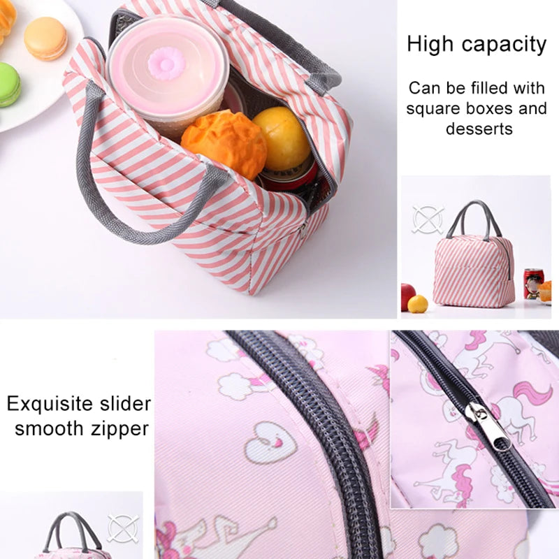Sac à lunch en toile isotherme portable pour femmes et enfants, motif fonctionnel, glacière, nourriture thermique, sacs de pique-nique