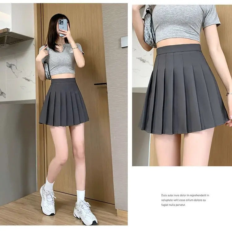 Mini jupe plissée avec short pour femmes, taille haute, ligne a, jupe patineuse, blanc, noir, rose, uniforme scolaire sportif, nouvelle mode, offre spéciale
