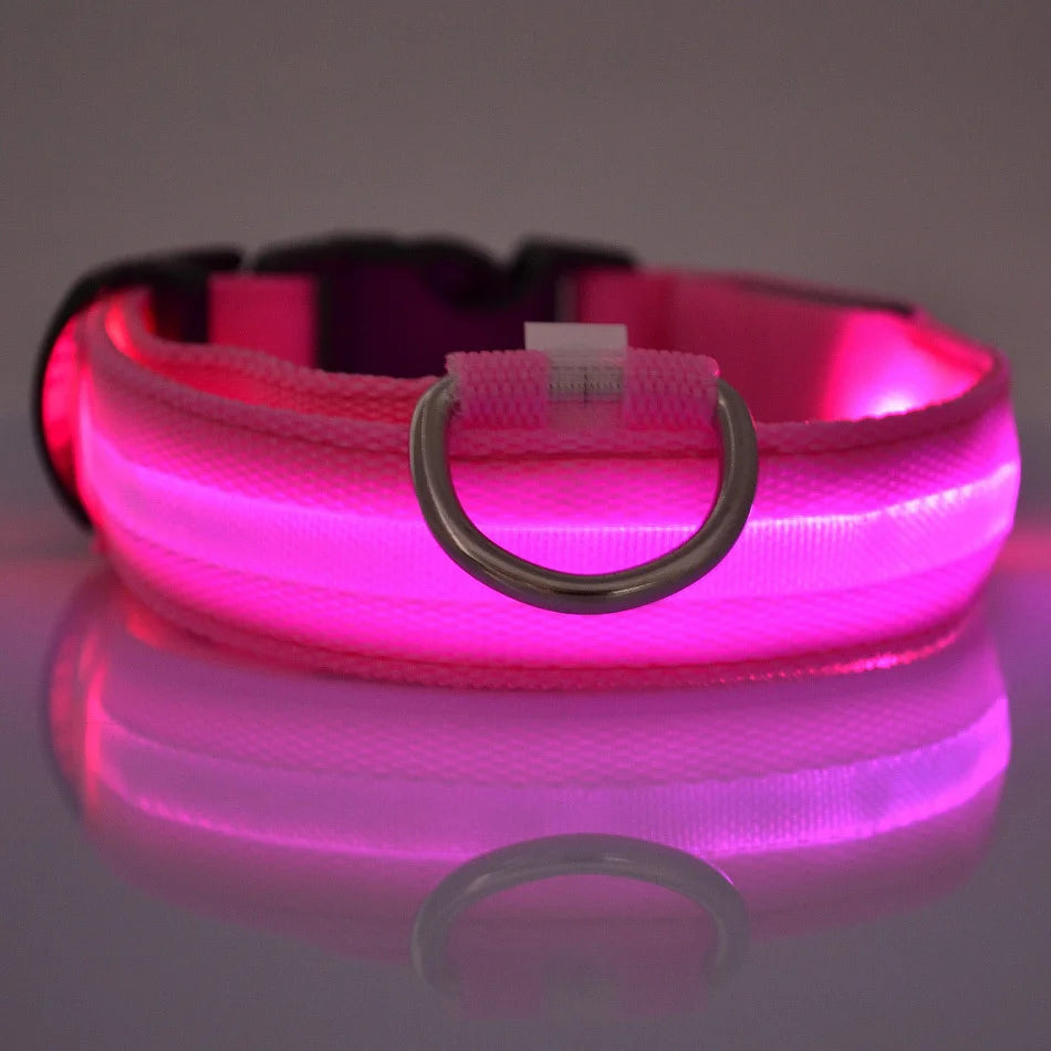 Correa LED de nailon intermitente para perros, seguridad nocturna, brilla en la oscuridad, collar estructural para perros de compañía Shoous