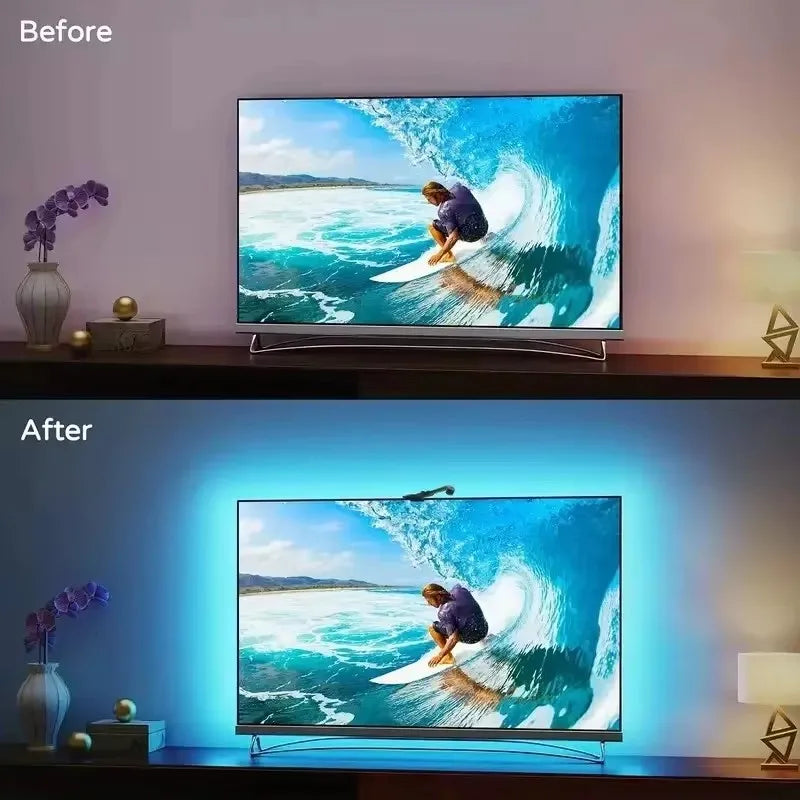 Bande lumineuse LED RGBIC Ambilight pour TV 3,8M 5M 5V USB avec capteur de gamme de couleurs AR, rétroéclairage adaptatif pour TV, synchronisation RGB, contrôle par application