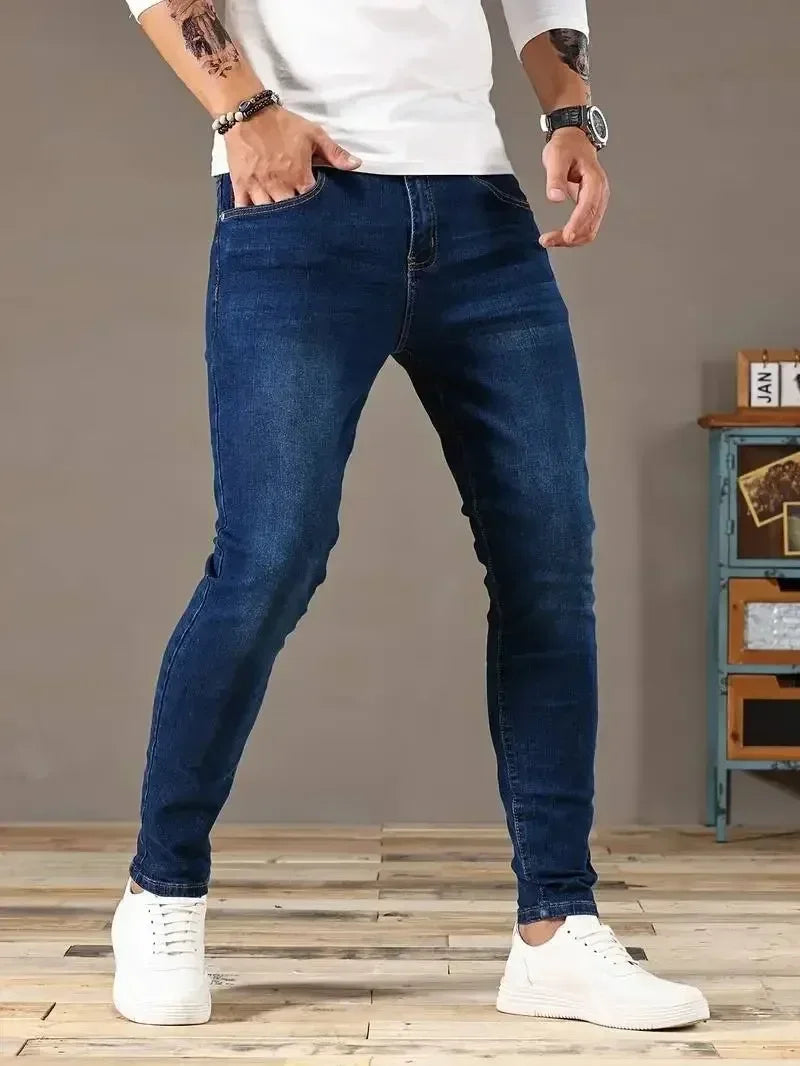 2025 Men's Classic Advanced Pencil Jeans Men's Soft Stretch Black Biker Masculino Slim Fit Denim Solid Casual Pants