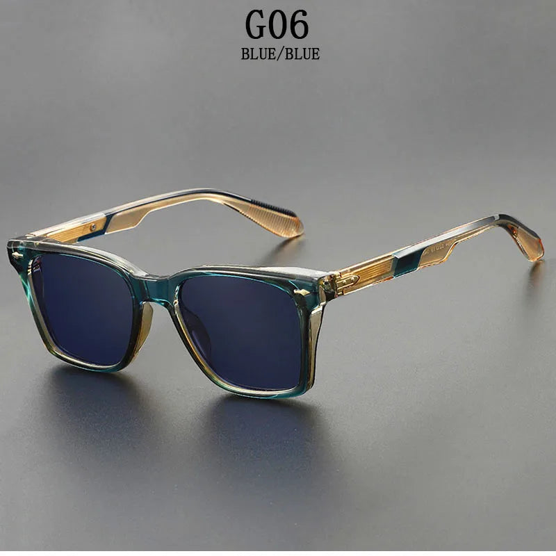 Lunettes de soleil carrées bleues pour hommes — rétro, femmes, à la mode, vintage