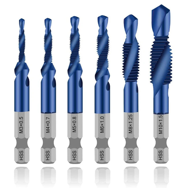 Forets tarauds plaqués titane tige hexagonale HSS — M3, M5, M6, M8, M10, outils à main