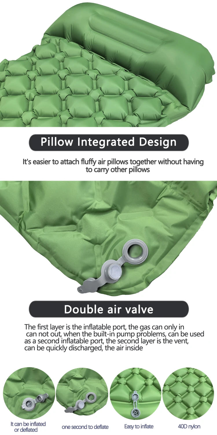 Tapis de couchage pliant pour Camping en plein Air, matelas gonflable de plage avec oreillers, tapis d'air ultraléger pour voyage et randonnée, nouveau