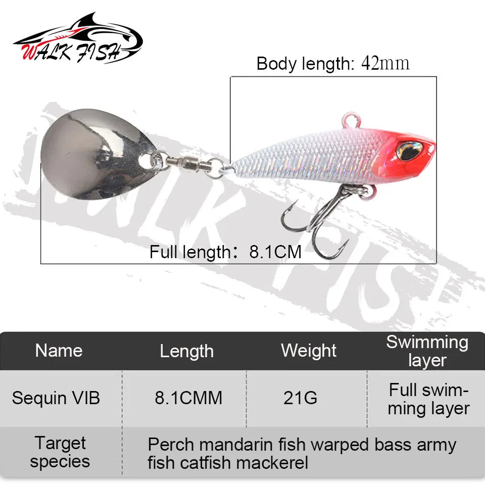 WALK FISH 7g 11g 15g 21g Spinner appât métal VIB leurre de pêche queue rotative Vibration paillettes japon Wobbler pêche à la traîne appât Pesca