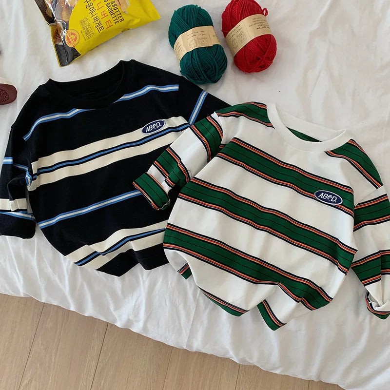 2025 otoño ropa de niños niñas manga larga camisetas básicas niños Cool raya algodón camiseta adolescente suelta casual 2-7 años top infantil