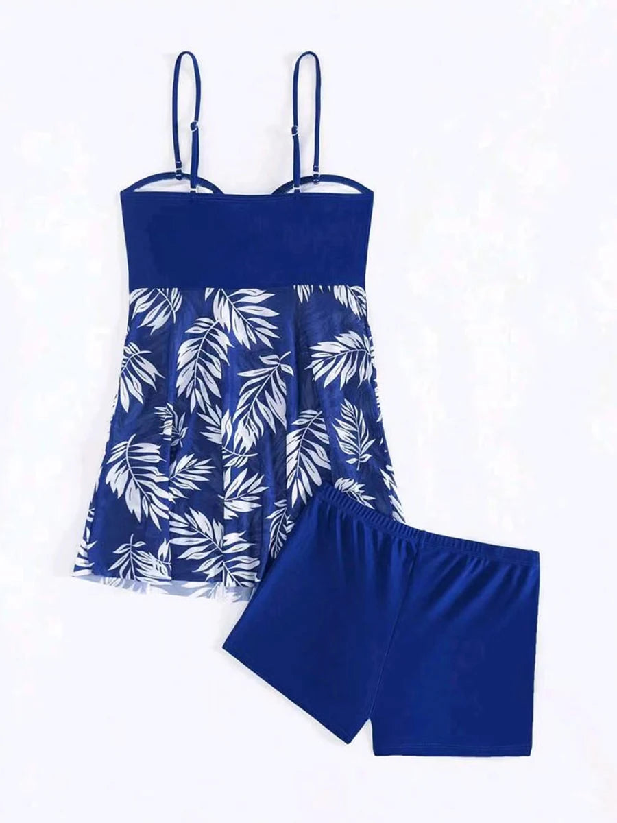 Maillot de bain tankini court 2026 avec short pour femme, rembourré, imprimé, pour la plage et l'été