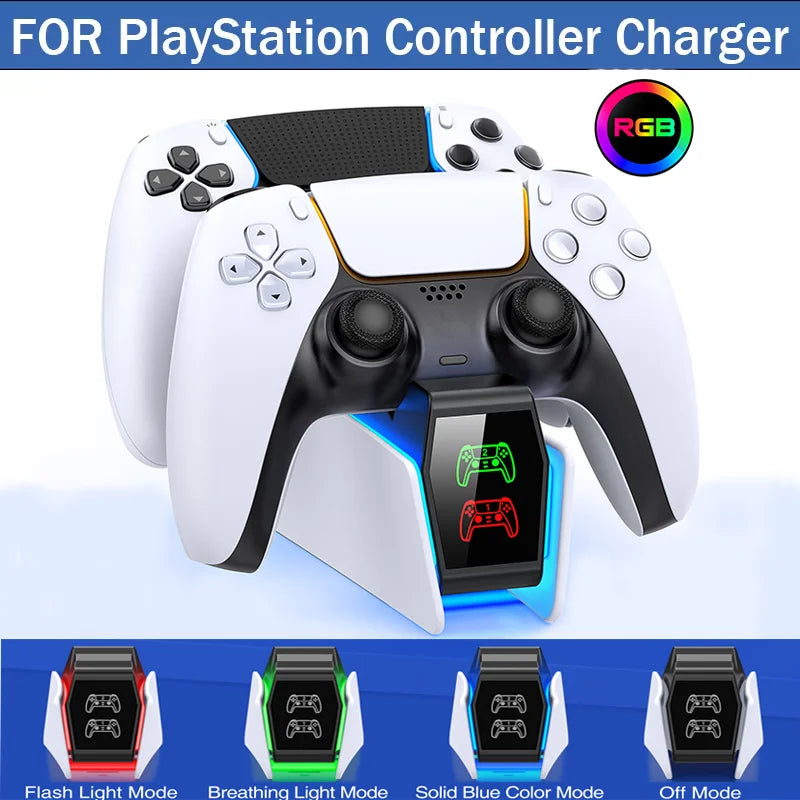 Station de charge pour contrôleur RGB — double chargeur rapide, indicateur RGB, support, station d'accueil manette de jeu