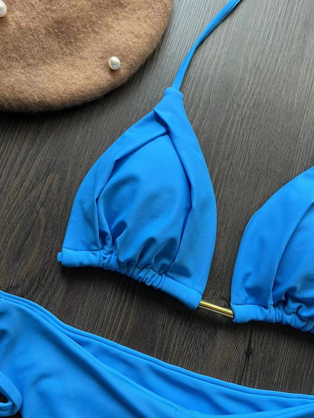 2025 nouveau Triangle Sexy maillot de bain pour femmes Bikinis brésiliens licou maillots de bain Push Up maillot de bain chaîne en métal plage Bikini ensemble