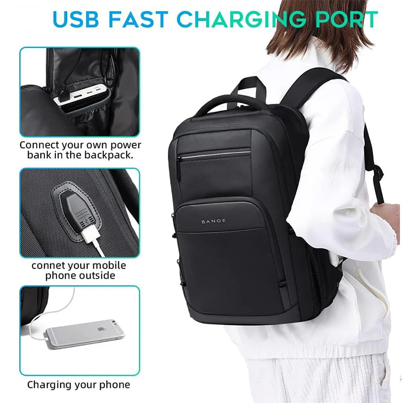 BANGE léger 15.6 pouces sac à dos pour ordinateur portable étanche USB Port de Charge multifonctionnel voyage randonnée sac d'école Mochila pour hommes