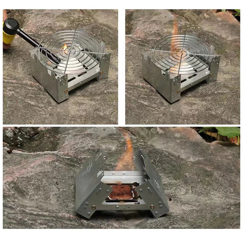 Poêle à alcool de Camping Portable, brûleur à alcool solide, poêle pliant à carburant, Mini esprit d'extérieur, cuisine pique-nique barbecue, poêle à cire