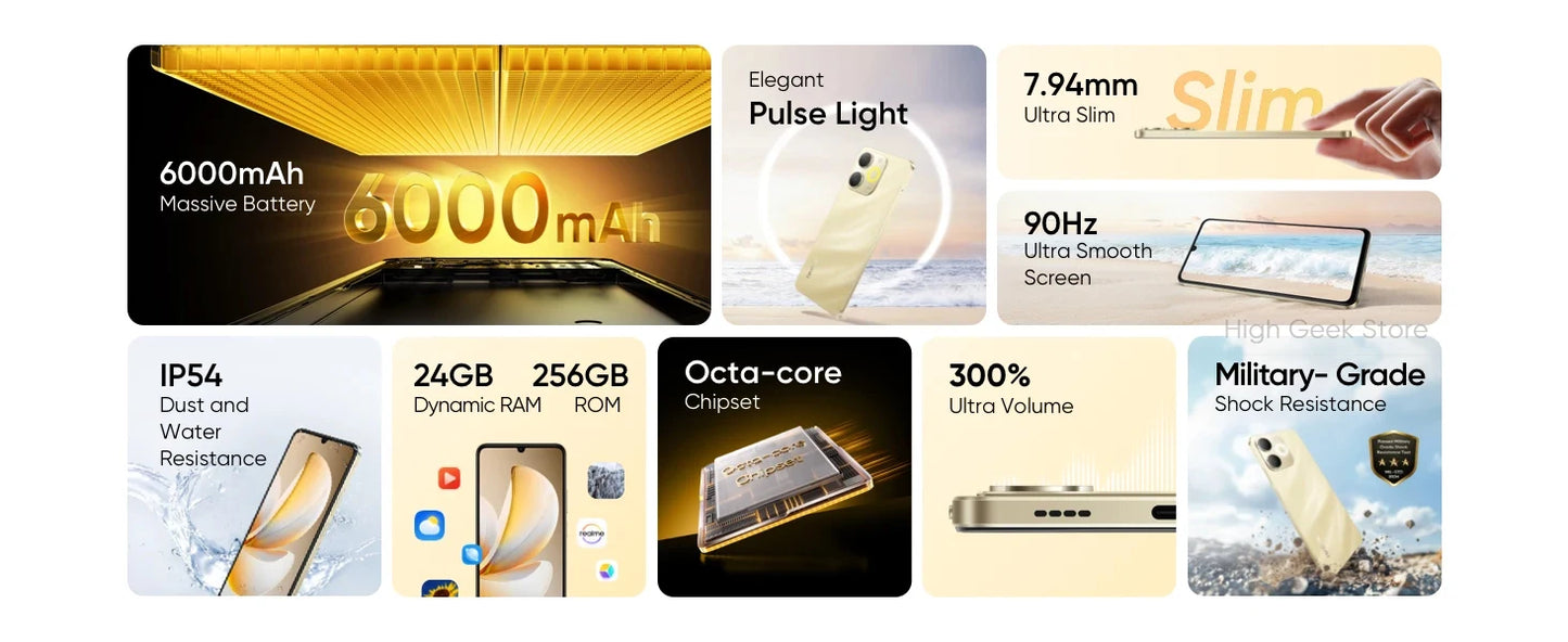 Realme Note 70T Smartphone — 6,75" 90Hz, 6000 mAh, 13 MP IA, Octa-Core, IP54, Version Mondiale