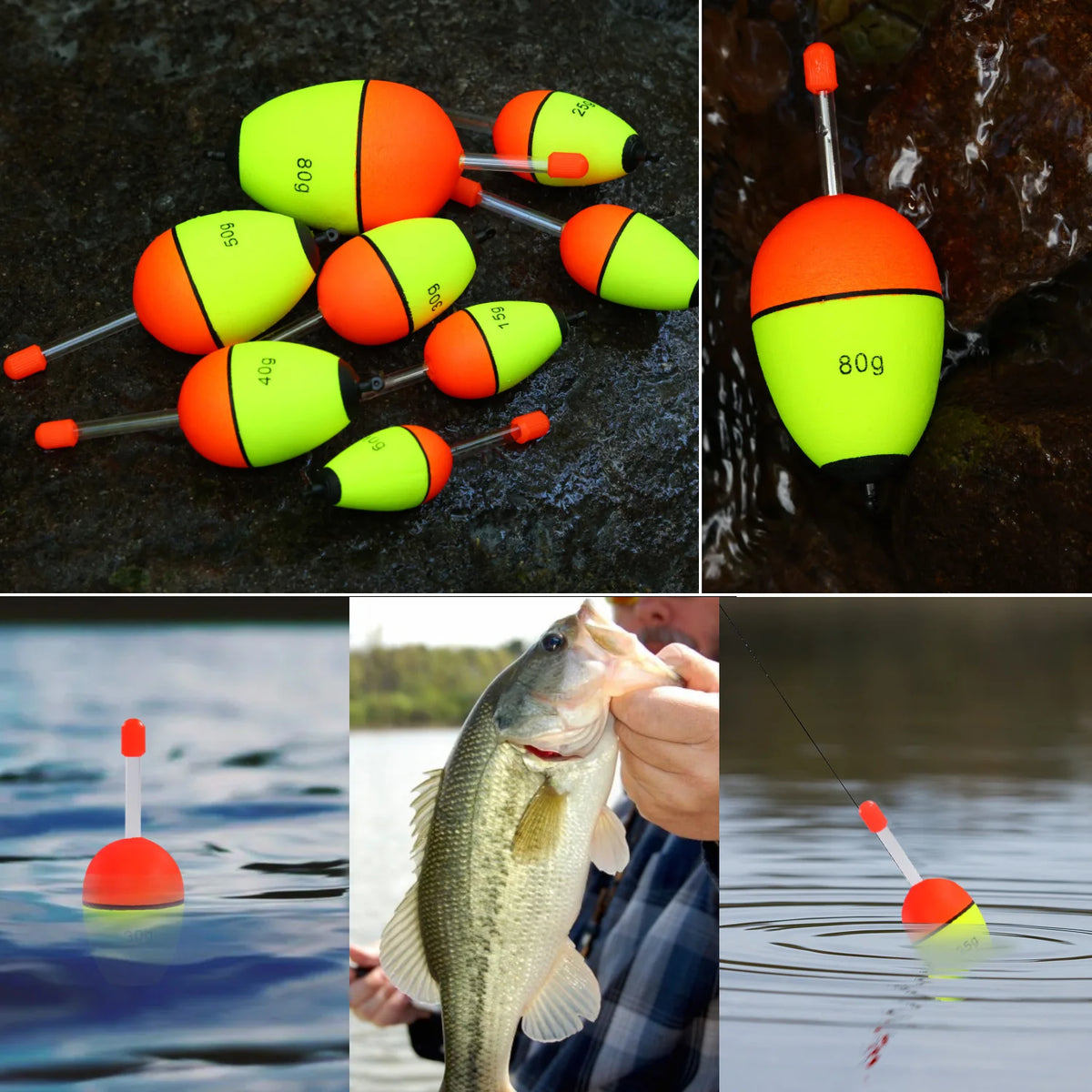 Sougayilang 5 pièces bouée de pêche veilleuse avec haute visibilité EVA Double ruban grande boule de ventre pour la pêche de nuit et longue portée