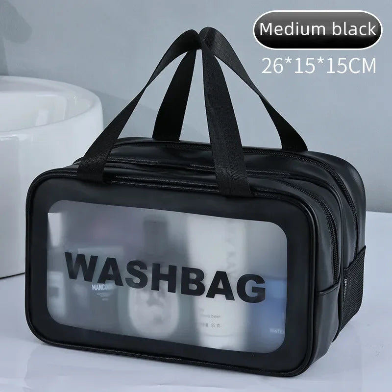 Sac de Maquillage PU Transparent — Séparation Sèche-Humide Voyage & Fitness