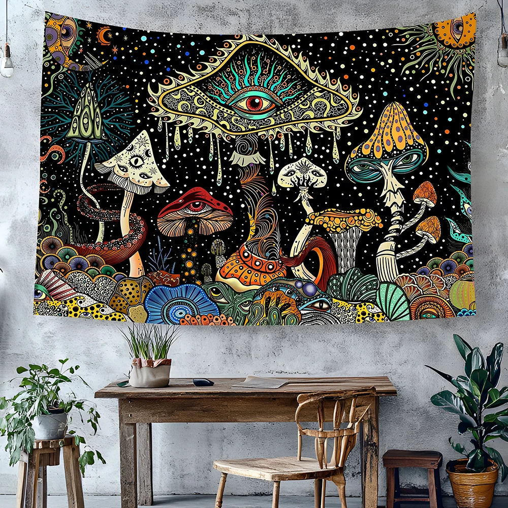 1 Pc Psychedelic Eye Mushroom Tapestry Peacock Sea Tapestry Bohemian Abstract Ocean Tapestry Wall Hanging for