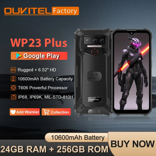 Téléphone robuste 6,52 pouces — octocœur, 8 Go RAM, 256 Go, 10 600 mAh, caméra 13 MP, Android 14, NFC