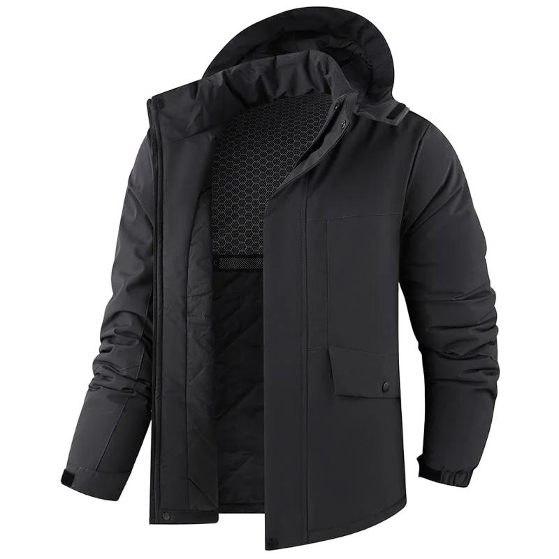 Men's thick waterproof winter jacket, windproof, detachable hood, multi-pockets, work windbreaker, Safari