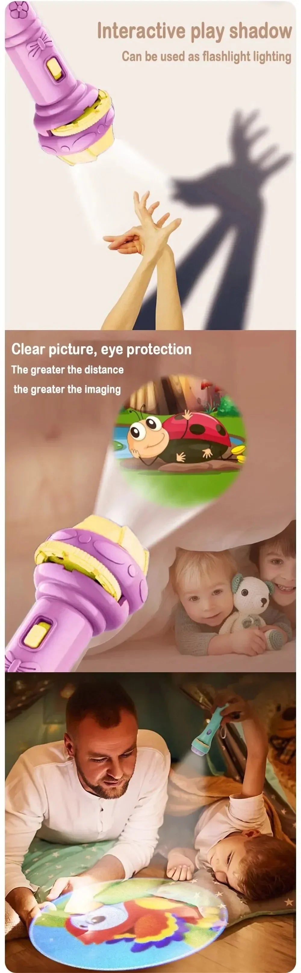 Lampe de Poche Projecteur Enfants — 10 Cartes, 80 Modèles, Jouet Coucher Dessin Animé, Cadeau