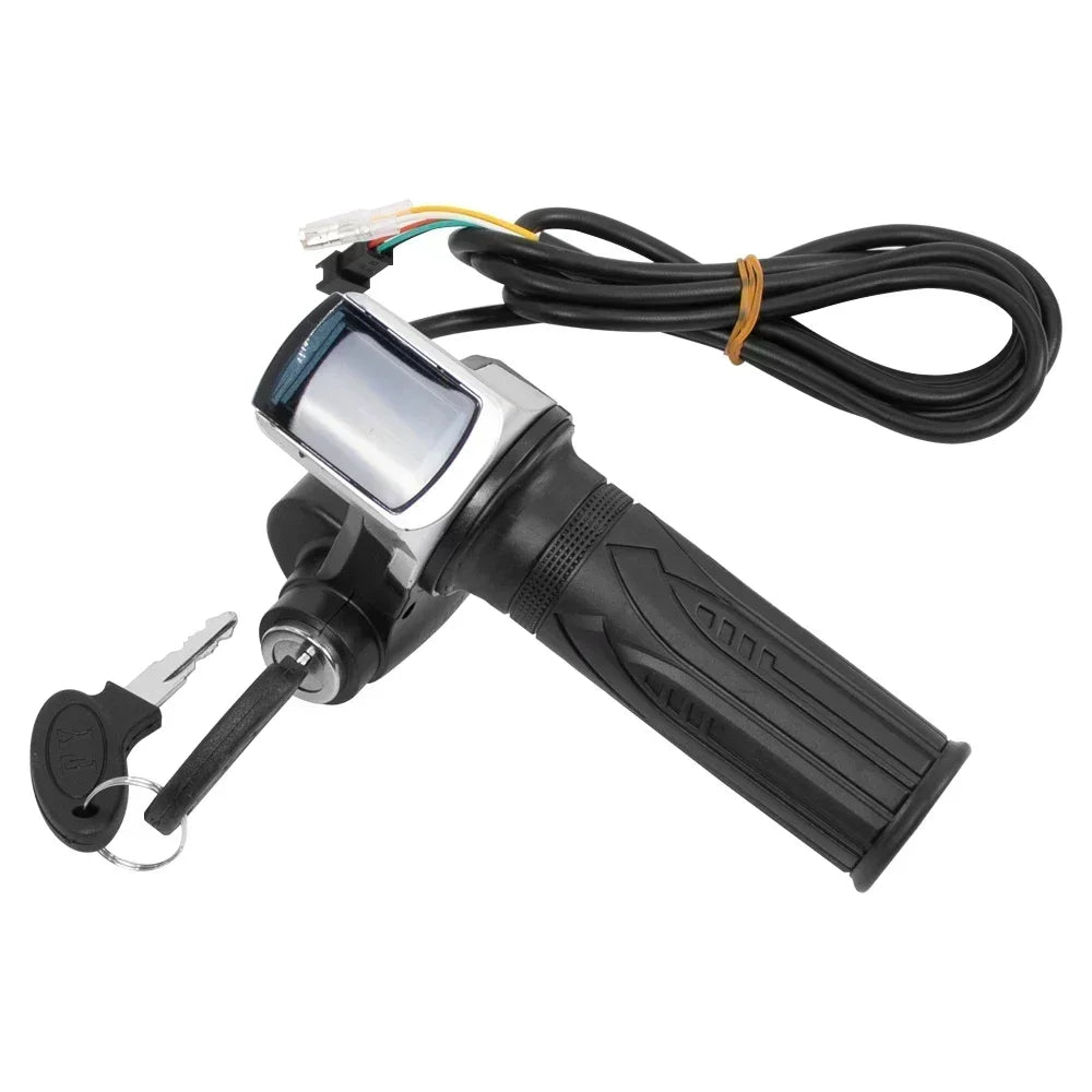 36V 48V 60V Electric Bike Throttle Grip, Electric Bicycle Handlebar with Lock, Scooter Throttle Power Indicator LED Display Key