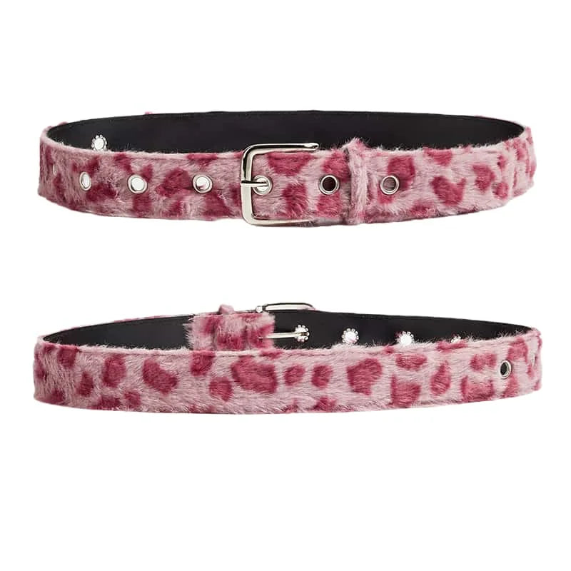 Cinturón de felpa rosa para mujer, estilo Y2k, accesorios versátiles para jeans, hebilla de aguja de PU