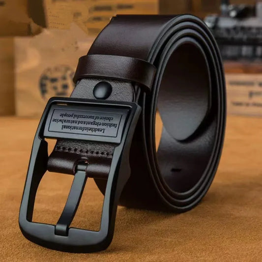 Men's cowhide leather belt, metal alloy buckle, casual waist strap, adult luxury brand, business jeans, new fashion