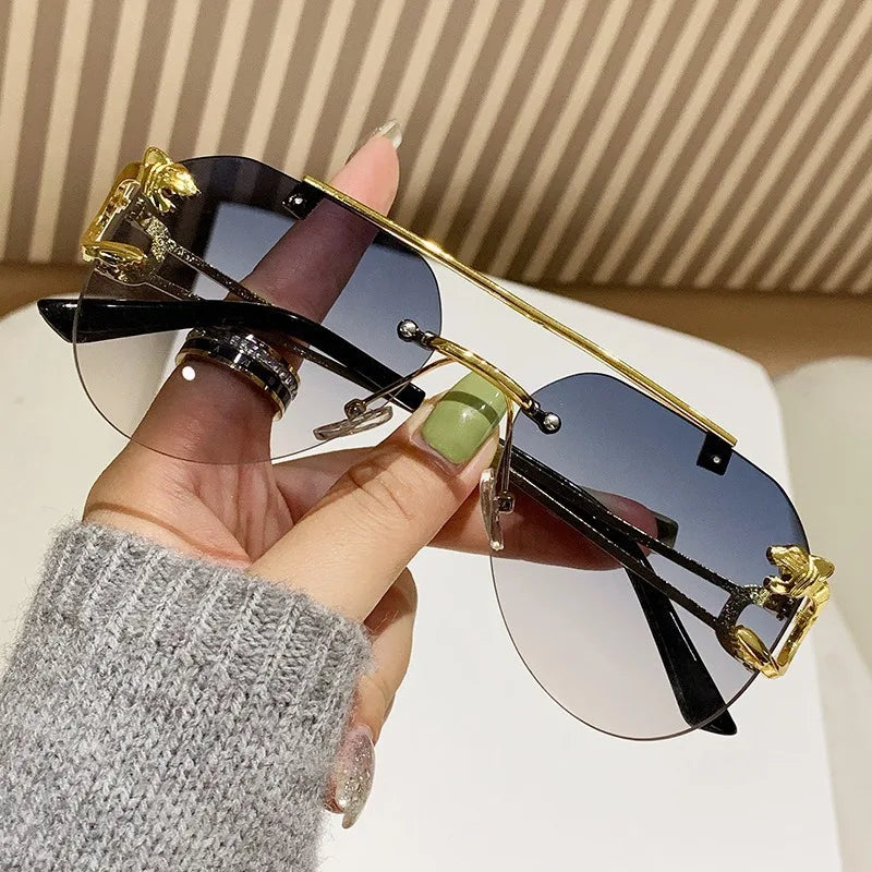 Gafas de sol sin montura para mujer, diseñador de lujo, Vintage Uv400, gafas de sol para hombre, lentes de sol para mujer, gafas de sol para mujer
