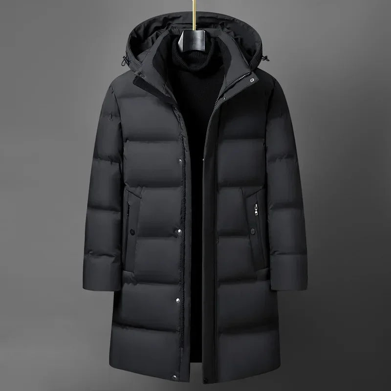 Canadá moda invierno chaqueta para hombres abrigo Parka para hombre, plumífero de ganso blanco, cuello con capucha, cálido, grueso, acolchado largo M-4XL